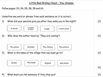 Guided Reading Y3 - Little Red Riding Hood: You choose... SATs style comprehension.