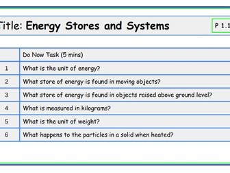 AQA GCSE Physics Energy Stores