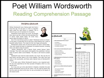 Poet William Wordsworth Reading Comprehension and Word Search