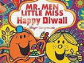 Mr men, Little Miss, Happy Diwali vocab sheet with a qr link to the story.