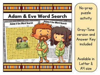 Adam and Eve Word Search Bible Puzzle Activity Worksheet