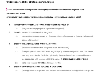 Unit 2: Esports Skills, Strategies and Analysis - LA A & LA B- Writing Frame