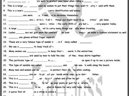 Clothing, Accessories, Footwear and Jewelry 1 Page BW Worksheet