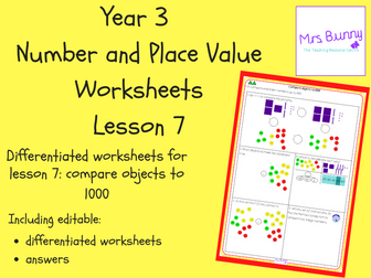 Compare objects to 1000 worksheets (Year 3 Number and Place Value)