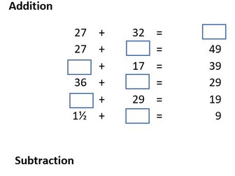 MIssing Number Arithmetic with Fractions ,Decimals and Negatives