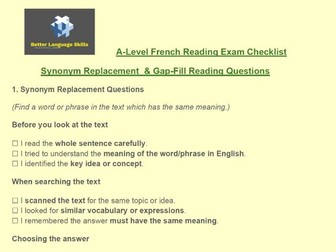 A-Level French Synonym Replacement & Gap-Fill Activity Checklist of Things to Do