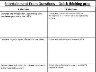 Eduqas  History Entertainment & Ally Pally 16 page revision activity booklet
