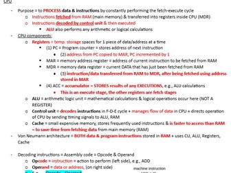 CPU revision sheet - GCSE OCR J277 Computer Science