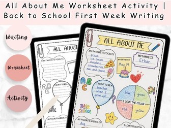 All About Me Worksheet Activity | Back to School First Week Writing and Drawing