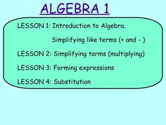 ALGEBRA 1: Simplifying and forming expression AND substitution, S1 S2 S3 S4