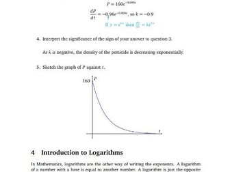 A Level Maths AS Mathematics - Exponential Functions and Logarithms notes and example questions