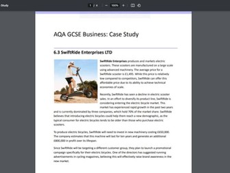 AQA GCSE Unit 6 Business: Case Study Activity