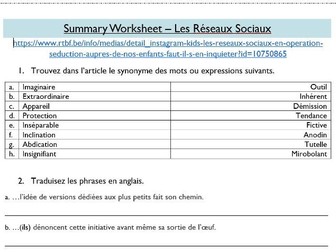 A Level French Summary Question - Les Réseaux Sociaux