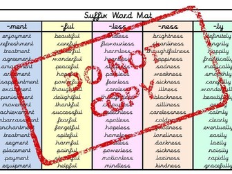 Suffix word Mat Year 2 KS1 ful ness less ment ly
