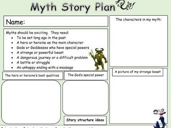 Greek Myth story planning template for pupils to use to plan their own mythological writing.