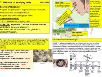 3.1 Methods of studying cells [for AQA A Level Biology]