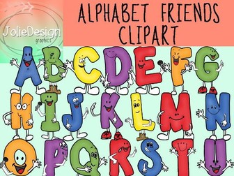 Alphabet Friends Clipart Set - Color and Line Art 52 pc set