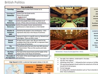 British Politics - All lessons and resources (English/Non-Fiction SOW)