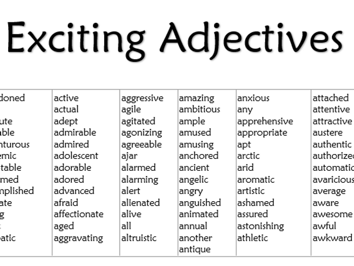 Exciting Adjectives List | Teaching Resources