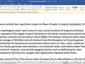 ‘Human activity has a significant impact on flows of water in tropical rainforests’ 20 Marks