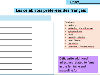 Les célébrités préférées de français (KS4)