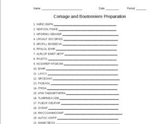 Corsage and Boutonniere Preparation Word Scramble