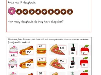 Addition 2-digit number problems with visual aids Year 2