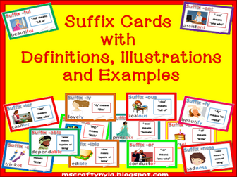 Suffix Cards with Definitions Illustrations and Examples