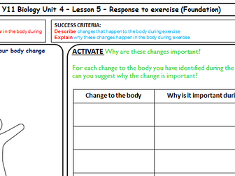 AQA GCSE Biology - Bioenergetics - Response to Exercise