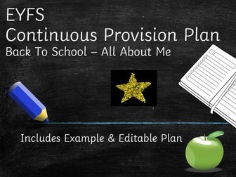 EYFS Continuous Provision Plan Back to School “All About Me” Example & Editable Plan