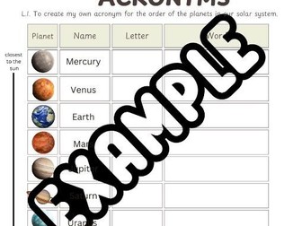 Planetary Order Acronym Worksheet