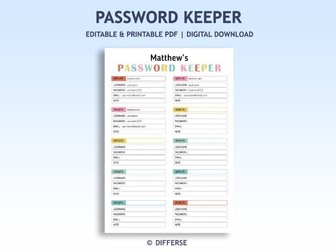 Editable Password Tracker | Password Keeper | Password Organizer | Password Log