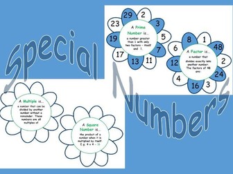 Factors, Multiples, Prime Numbers and Square Numbers Display Flowers