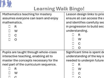 Maths Learning Walk Bingo