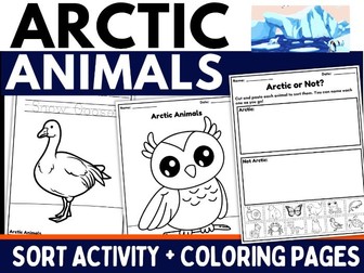 Arctic animals Coloring page Polar Animals sort Words Writing Winter Activities for kids