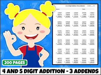 4- and 5-Digit Addition with Three Addends | 200 Printable Worksheets
