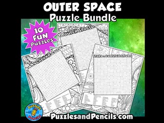 Outer Space Word Search Puzzle Activity BUNDLE | 10 Wordsearch Puzzles