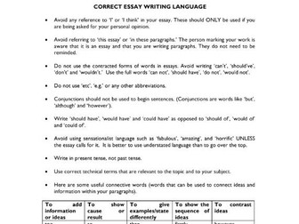 Correct essay writing language