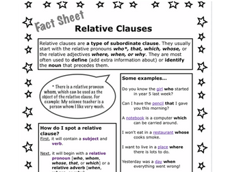 Relative clauses fact sheet and questions