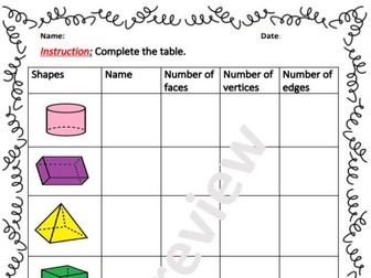 3 D shapes worksheet