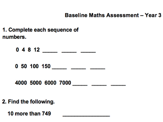 Editable - Baseline maths assessment