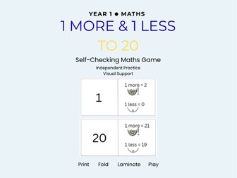 1 More and 1 Less to 20 - Self-Checking Maths Game | Year 1