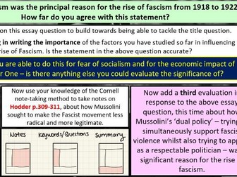 Edexcel A Level History Fascist Italy Lessons 17-19 (Mussolini and the development of Fascism)