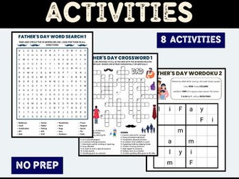 Father's Day: Crossword, Word Searches, Word Sudoku for  Grade 3rd, 4th, 5th, 6th Sub Plans