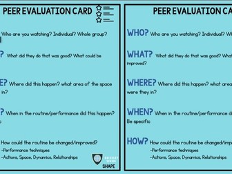 Peer Assessment Prompt Cards (Dance)