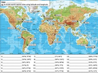 Locating world capital cities using latitude and longitude - KS2/KS3