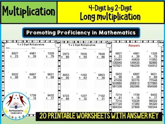 4-Digit by 2-Digit Long Multiplication Worksheets Math Problems