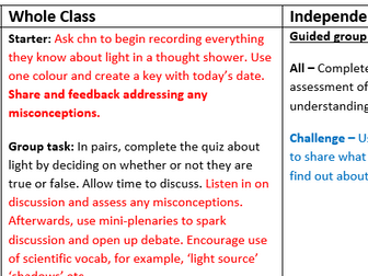 Year 6 Light - Medium Term Plan