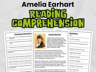 Amelia Earhart Reading Comprehension for Gr 3 - 5 | Women's History Month