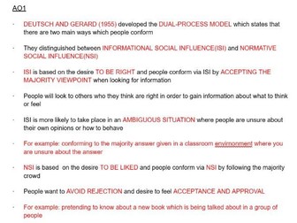 A Level AQA Psychology - Social Influence Essay Plans